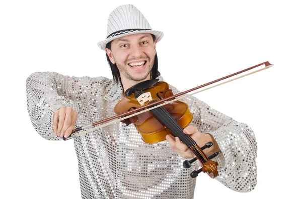 Hombre divertido con violín en blanco — Foto de Stock