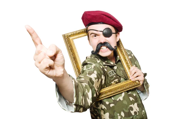 Grappige soldaat in militair concept — Stockfoto