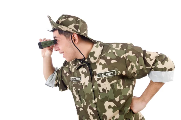 Soldado engraçado no conceito militar — Fotografia de Stock