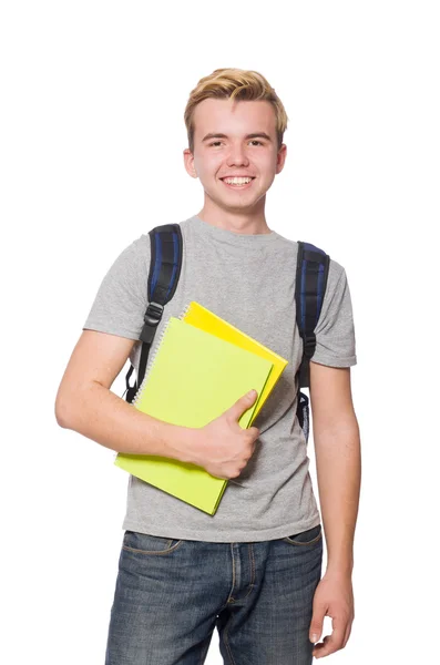 Jovem estudante isolado no fundo branco — Fotografia de Stock