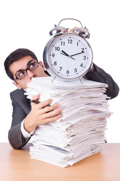 Drukke man met stapel papier — Stockfoto