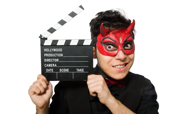 Devil with movie board isolated on white — Stock Photo, Image