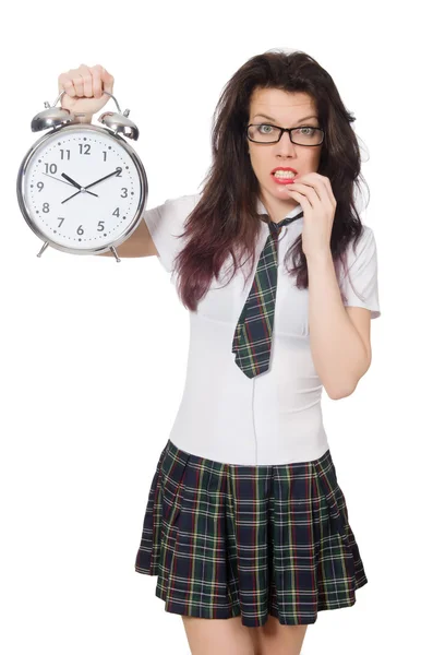 Student missing her deadlines isolated on white — Stock Photo, Image