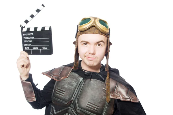 Grappige pilot met filmbord — Stockfoto