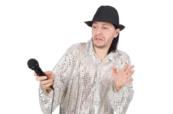 Man with mic isolated on white — Stock Photo, Image