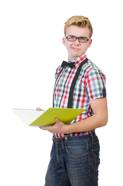 Jonge student geïsoleerd op de witte achtergrond — Stockfoto