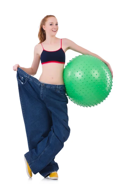 Mujer en concepto de pérdida de peso aislado en blanco —  Fotos de Stock
