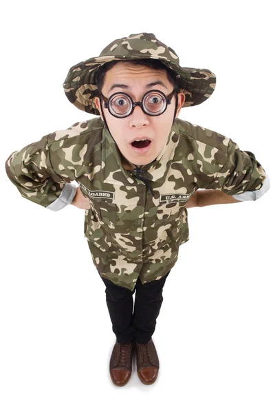 Grappige soldaat in militair concept — Stockfoto