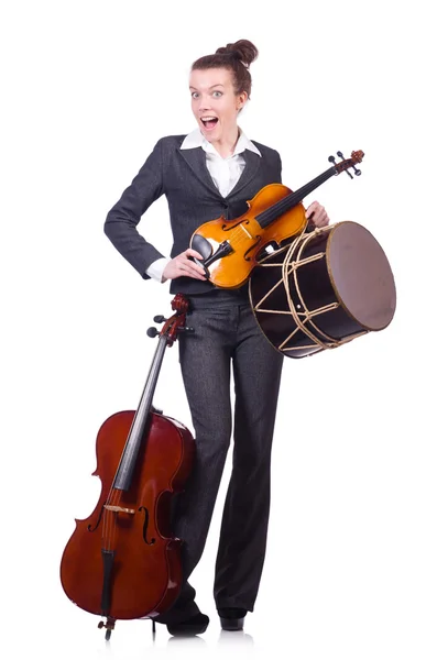 滑稽的女人小提琴演奏 — 图库照片