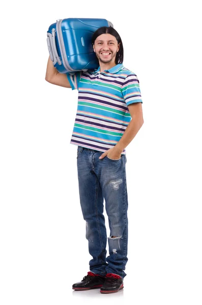 Junger Mann mit Koffern unterwegs — Stockfoto