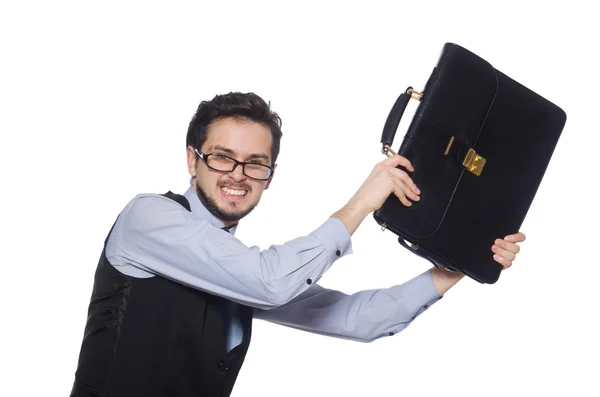 Funny businessman with briefcase — Stock Photo, Image