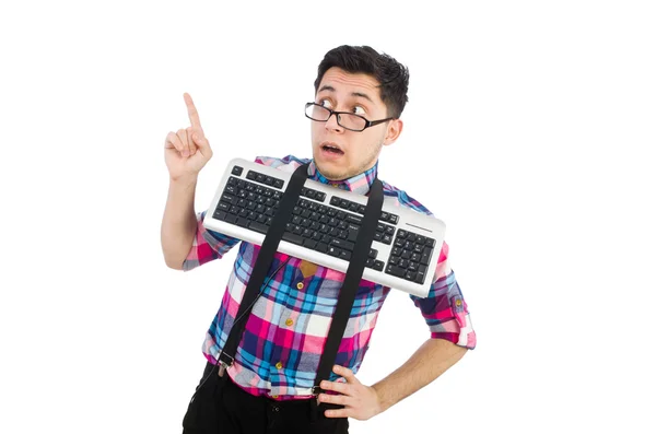 Computernerd met toetsenbord — Stockfoto