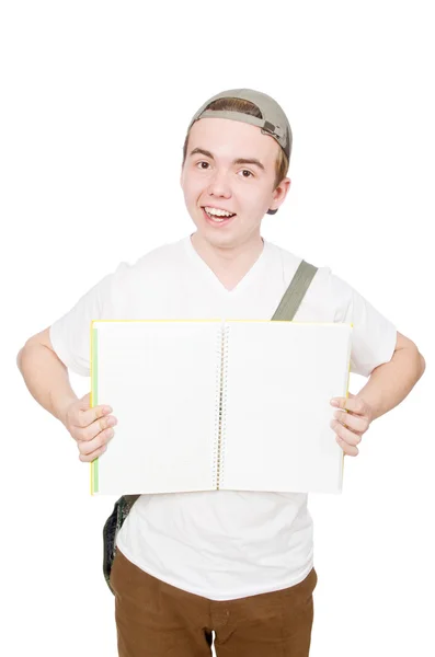 Jovem estudante isolado no fundo branco — Fotografia de Stock