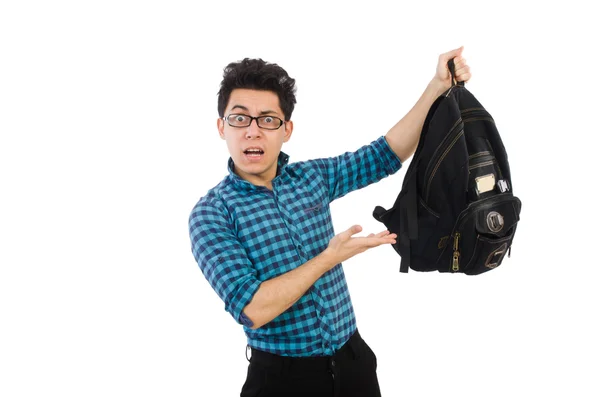 Hombre con mochila aislada en blanco — Foto de Stock