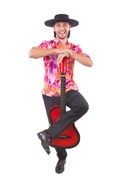 Man wearing sombrero with guitar — Stock Photo, Image