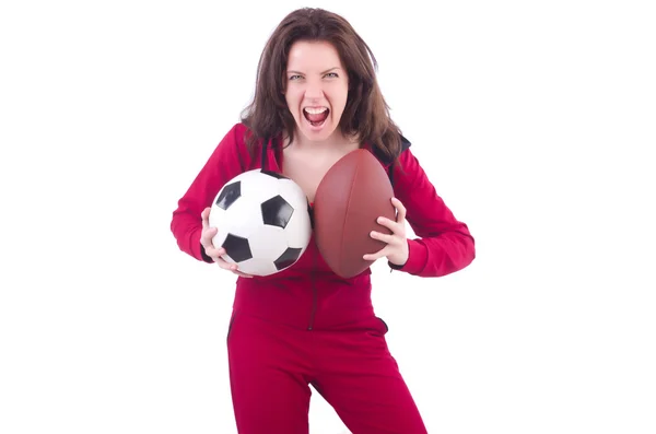 Vrouw in rood kostuum in sport concept — Stockfoto