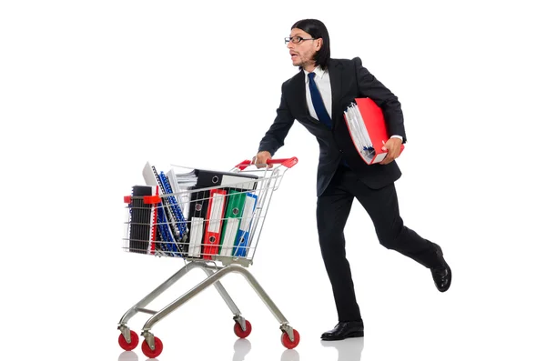 Man with business folders isolated on white — Stock Photo, Image