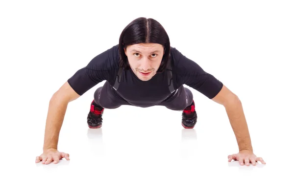 Man doing exercises isolated on white — Stock Photo, Image