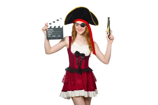 Женщина-пират с кинотеатром — стоковое фото
