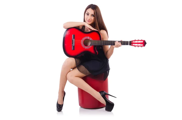 Kırmızı gitar ile genç kız — Stok fotoğraf