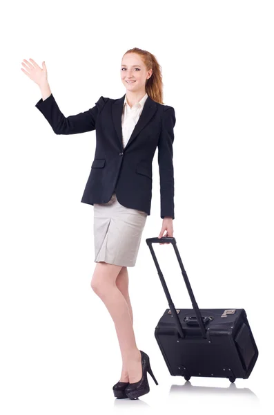 Travelling businesswoman isolated on the white — Stock Photo, Image