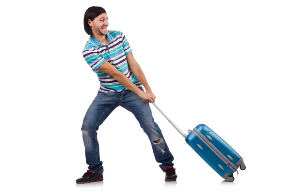 Jeune homme voyageant avec des valises isolées sur blanc — Photo