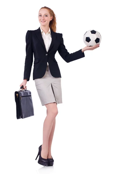 Empresaria con fútbol en blanco — Foto de Stock