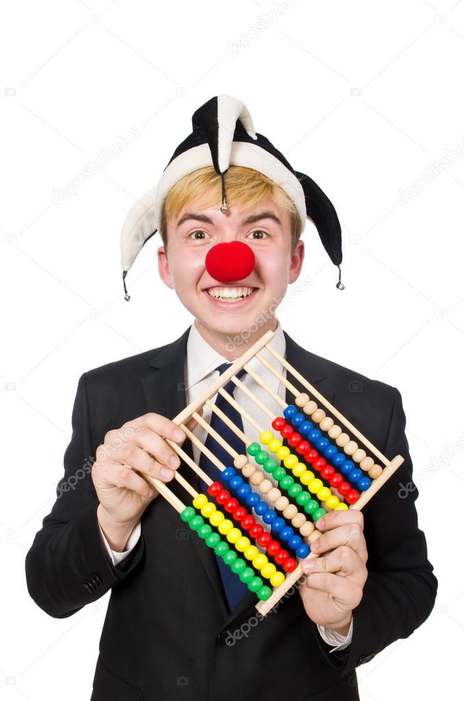 Clown with abacus isolated on white