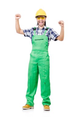 Sanayi işçisi beyaz arka planda izole edilmiş.