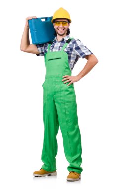 Sanayi işçisi beyaz arka planda izole edilmiş.