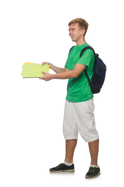 Student met boeken geïsoleerd op wit — Stockfoto