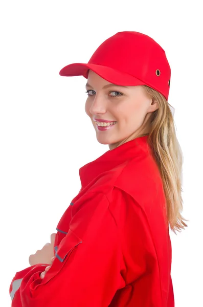 Woman in industrial concept isolated on white — Stock Photo, Image