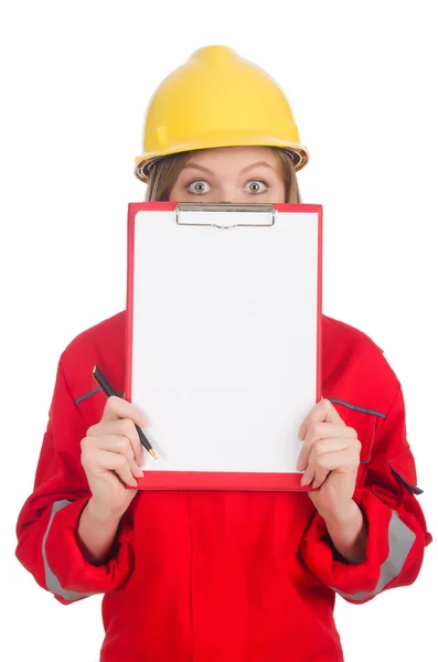 Femme dans le concept industriel isolé sur blanc — Photo