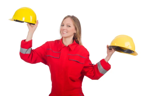 Mujer en concepto industrial aislada sobre blanco —  Fotos de Stock