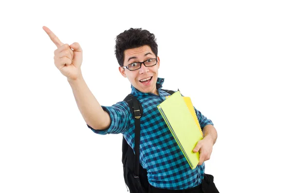 Funny student with books isolated on white Royalty Free Stock Photos