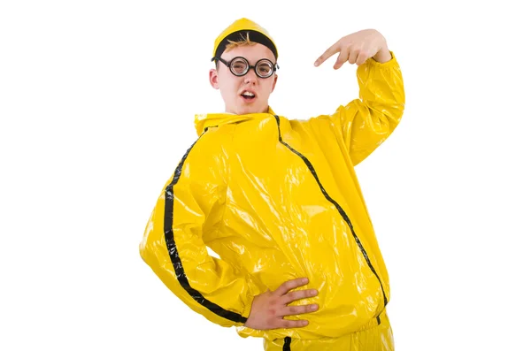 Mann im gelben Anzug isoliert auf weißem Grund — Stockfoto