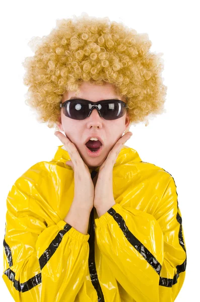 Man in geel pak geïsoleerd op wit — Stockfoto