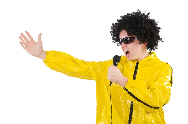 Hombre en traje amarillo aislado en blanco —  Fotos de Stock