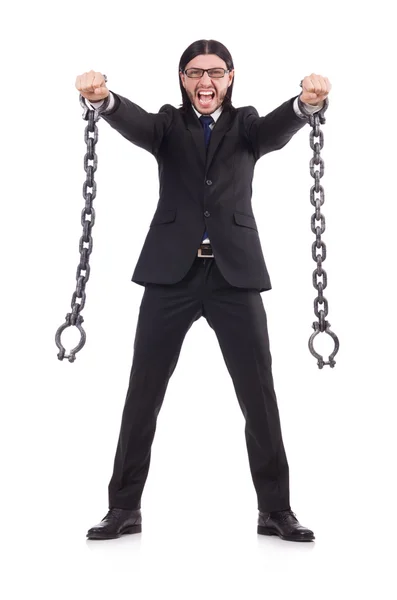 Muž s řetězem izolovaným na bílém — Stock fotografie