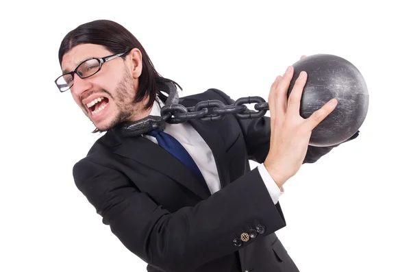 Hombre con cadena aislada en el blanco — Foto de Stock