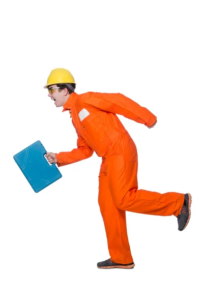 Trabajador industrial aislado en el fondo blanco — Foto de Stock