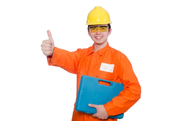 Trabajador industrial aislado en el fondo blanco — Foto de Stock