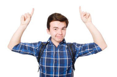 Beyaz arka planda izole genç öğrenci