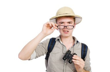 Avlanma konseptinde safari şapkalı bir adam