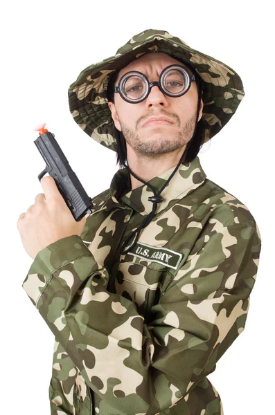 Lustiger Soldat im militärischen Konzept — Stockfoto