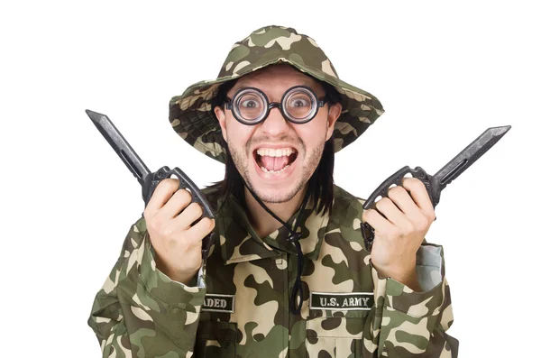 Soldado engraçado no conceito militar — Fotografia de Stock