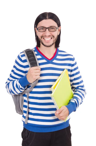 Student mit Büchern auf Weiß — Stockfoto