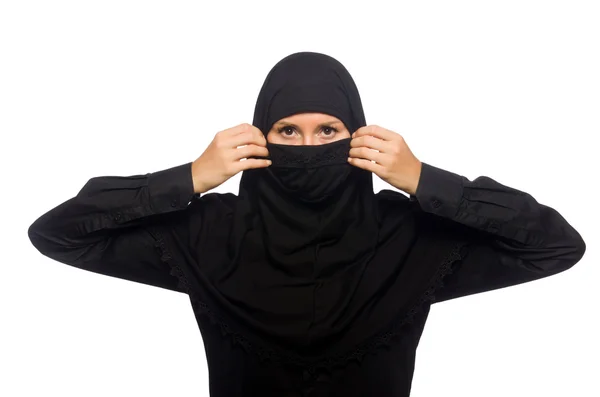 Muslimische Frau isoliert auf der weißen Seite — Stockfoto