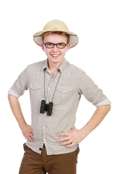 Man in safari hat in hunting concept — Stock Photo, Image