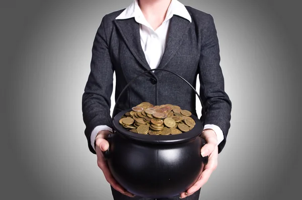 Woman holding pot — Stock Photo, Image